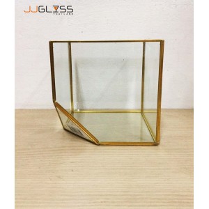 LYNX) GEO - CUBE 15cm. Yellow - Cube Large Geometric Glass Terrarium / Handmade Planter / Indoor Gardening / Urban Garden for Air Plant, Succulent & Cactus